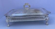 Usado, Prato de prata vintage 3 peças caçarola com pés cobertos prato de servir 2 qt. com vidro comprar usado  Enviando para Brazil