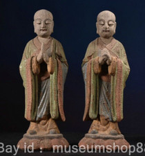 12" Pinturas de madeira chinesas antigas raras suporte de feng shui estátua de monge budista comprar usado  Enviando para Brazil