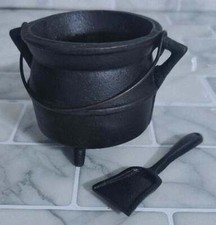 Caldeirão vintage miniatura de ferro fundido preto com alça e concha comprar usado  Enviando para Brazil