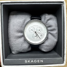 Relógio cronógrafo feminino Skagen Gitte 38 mm pulseira de couro tom prata nova bateria comprar usado  Enviando para Brazil