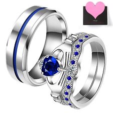 2 peças conjunto de anel de zircônia cúbica de aço inoxidável His&Hers promessa aliança de casamento presente comprar usado  Enviando para Brazil