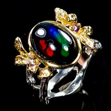 Anel de opala preta natural Fine Art 3 ct+ gema prata esterlina 925 tamanho 7,5 /R419481 comprar usado  Enviando para Brazil
