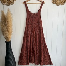 Vestido midi Free People crochê linha A mistura de algodão XS marrom cobrir boho comprar usado  Enviando para Brazil
