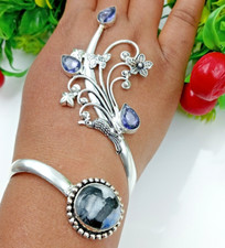 Pulsera de plata de ley 925 con piedras preciosas de luna y amatista hecha a mano segunda mano  Embacar hacia Mexico
