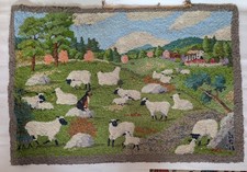 Tapete de lã vintage com gancho à mão ovelha primavera cordeiros arte popular primitiva  comprar usado  Enviando para Brazil