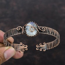 Pulseira ajustável envolta em fio arco-íris pedra da lua feita à mão cobre roupa de festa comprar usado  Enviando para Brazil