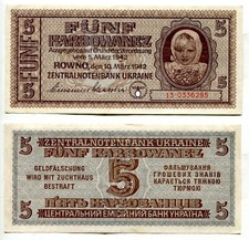 5 Karbowanez Ukraina / Ukraina 10.3.1942 stan II+ , roz. 593 na sprzedaż  Wysyłka do Poland
