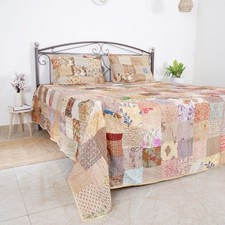 Usado, Colcha de retalhos de seda Kantha feita à mão bege vintage boho queen size colchas de cama comprar usado  Enviando para Brazil