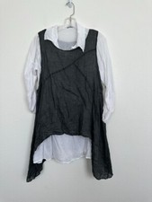 Vestido feminino SAGA de linho em camadas assimétrico Lagenlook manga aba rolo cinza pequeno comprar usado  Enviando para Brazil