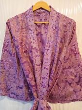 Midi Kimono Pura Seta Vestaglia Lunghezza Al Ginocchio Abito Viola MKMO1879, usado comprar usado  Enviando para Brazil