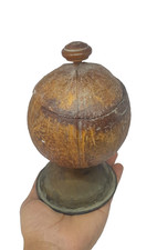 Caja hecha a mano vintage con cáscara de coco natural con base de metal rústico arte popular raro segunda mano  Embacar hacia Mexico