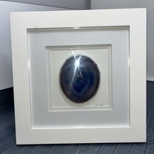 Arte de parede contemporânea moderna fatia de pedra ágata natural azul emoldurada 10”x10”, usado comprar usado  Enviando para Brazil