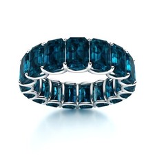 Usado, Anel London azul topázio corte esmeralda 6x4mm banda eternidade completa folheado a ródio comprar usado  Enviando para Brazil