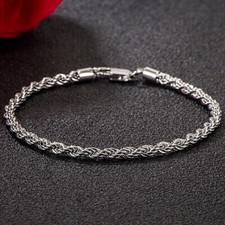 Pulseira de corrente italiana de prata esterlina 925 3 mm trançada corda de torção 6,3" - 9" polegadas comprar usado  Enviando para Brazil