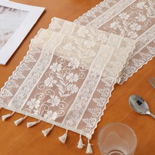 Cachecol branco vintage bordado floral renda mesa corredor borlas guardanapos cômoda comprar usado  Enviando para Brazil