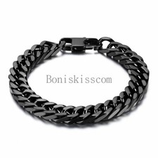 Pulseira masculina durável de aço inoxidável preta 10 mm de largura pesada corrente de elos de freio 8" comprar usado  Enviando para Brazil