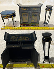 Miniatura VINTAGE Móveis de Madeira para Casa de Bonecas x3 Mesa Oriental Buffet Pedestal comprar usado  Enviando para Brazil