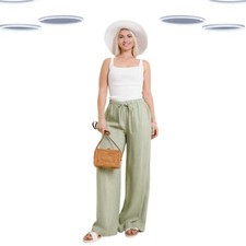 Calça feminina Ex Simply Be mistura de linho perna larga verde cáqui comprar usado  Enviando para Brazil