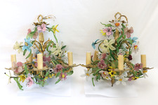 PAR de lustre vintage francês Ormolu cinco braços dourado com flores frisadas comprar usado  Enviando para Brazil