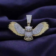 Pingente amuleto coruja voadora de moissanita real corte redondo 2 quilates folheado a ouro amarelo 14k comprar usado  Enviando para Brazil