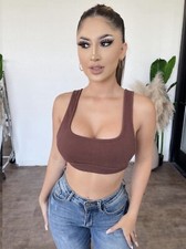 Regata crop top OOTDFASH feminina moda boutique marrom comprar usado  Enviando para Brazil
