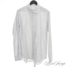 Camisa P. Johnson Tailors branca fumaça cinza linho mistura toldo listrada espalhada GG sem reserva comprar usado  Enviando para Brazil