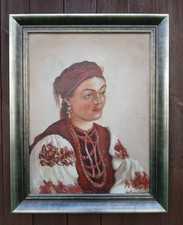 Używany, Stary obraz olejny portret dziewczynki rosyjski. Stroik, sygnowany Tymoszenko? na sprzedaż  PL