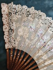 Ventilador de mão antigo de renda e pintado, Ca. Década de 1890 comprar usado  Enviando para Brazil