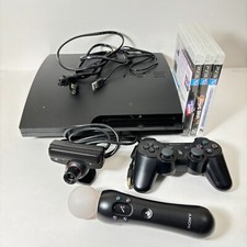 Pacote de console Sony PlayStation 3 PS3 Slim 320GB preto com controle de movimento/3 jogos comprar usado  Enviando para Brazil
