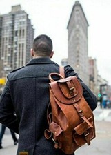 Mochila de couro genuíno real vintage laptop satchel marrom vintage bolsa feita à mão comprar usado  Enviando para Brazil