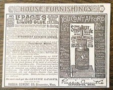COLA LÍQUIDA LE PAGE'S ANTIGA 1887 Impressão Antiga Anúncio~Russia Cement Co Gloucester, Massa comprar usado  Enviando para Brazil