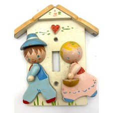 Interruptor de luz de madeira vintage Irmi tampa quarto de bebê decoração década de 1960 4" x 5", usado comprar usado  Enviando para Brazil