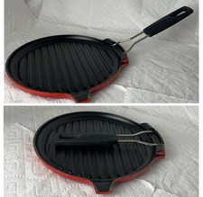 Le Creuset Grill Panela Ferro Fundido Frigideira Frigideira Cabo Dobrável Vermelho 9” França comprar usado  Enviando para Brazil