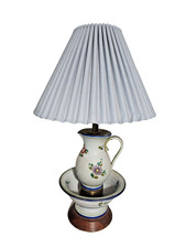 Jarro e abajur de cerâmica vintage de porcelana com base de madeira pintado à mão comprar usado  Enviando para Brazil