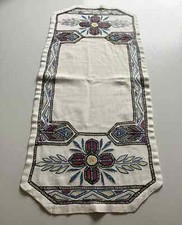 Antyczny ręcznie haftowany lniany bieżnik w stylu art deco na sprzedaż  PL