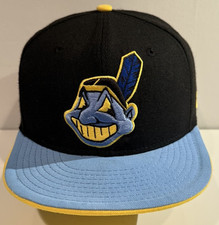 Chapéu ajustável Cleveland Indians Chief Wahoo New Era 59FIFTY 7-3/8 preto/amarelo/azul comprar usado  Enviando para Brazil