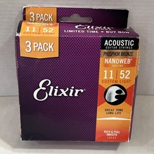 Pacote com 3 cordas acústicas Elixir 16544 Nanoweb luz personalizada 11-52 fósforo bronze, usado comprar usado  Enviando para Brazil