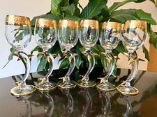 Usado, 6 taças de vinho ZAMUR Gold Collection Itália cristal dança golfinhos acabamento dourado comprar usado  Enviando para Brazil
