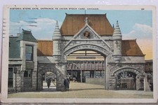 Cartão postal antigo Illinois IL Chicago Union estoque quintal portão de pedra entrada histórica comprar usado  Enviando para Brazil