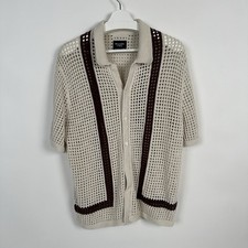 Suéter polo masculino Abercrombie & Fitch marfim crochê manga curta boho retrô GG comprar usado  Enviando para Brazil