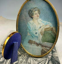 Usado, Miniatura de retrato inglês antigo c.1910, mulher, guitarra, pose 3/4, ouro 24k Plt comprar usado  Enviando para Brazil