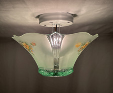 Luminária de teto de vidro antiga Art Deco montagem semi nivelada verde espuma do mar comprar usado  Enviando para Brazil