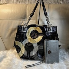 Usado, Carteira Coach Bag 14516 rara! Peyton cintilante ouro preto prata patente Lg 16x11 comprar usado  Enviando para Brazil