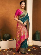 Sari In Seta Pura Jacquard Banarasi, Ricamato E Intrecciato Indiano Pakistano comprar usado  Enviando para Brazil