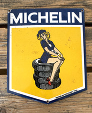 Placa de gás porcelana vintage michelin man pneus pinup girl wheel vendas e serviço comprar usado  Enviando para Brazil