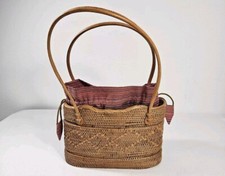 Usado, Cesta de ombro vintage de palha de vime tecida à mão com forro apertado de tecido comprar usado  Enviando para Brazil