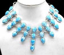 Colar de prata esterlina 925 azul pedra preciosa Larimar feito à mão tamanho 17-18 comprar usado  Enviando para Brazil