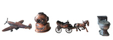 Conjunto de estatuetas vintage miniatura capacete de mergulho avião carrinho de cavalo vaso sanitário latão cobre comprar usado  Enviando para Brazil