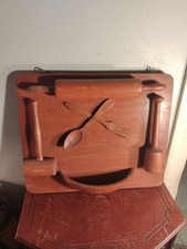 Cozinha de madeira primitiva 3-D - Placa rolante - Tigela - Garfo e colher de martelo comprar usado  Enviando para Brazil