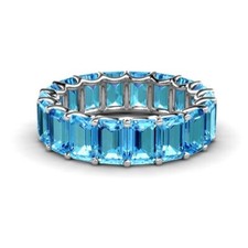 Anel de banda Swiss Blue Topázio corte esmeralda 6x4mm eternidade completa banhado a ródio comprar usado  Enviando para Brazil